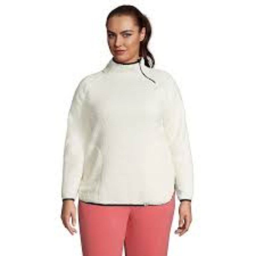 Lands' End Long Sleeve Sherpa Mock Zip Tunic Pullover large 14 16